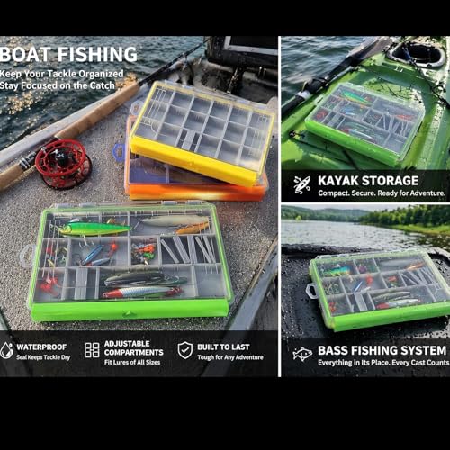 Waterproof Fishing Tackle Box Organizer with Removable Dividers Sturdy Lure Storage Box and Terminal Tackle Storage 3600 Tackle Trays (Orange(10.75”×7.13”×1.8”))