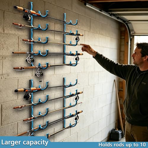 Fishing Rod Holders & Pole Holders for Garage (Blue 2Pack 10-Holder (20 Rods))