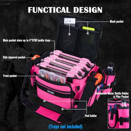 Fishing Tackle Bag with 4PCS 3700 Tackle Boxes (B2:Pink with 4 3700 Tackle Boxes / Medium)