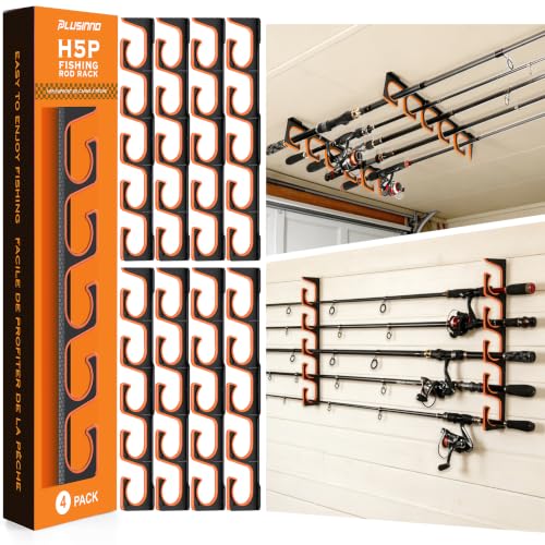 H5P Fishing Rod Holders for Garage Wall (Orange / 4 Pack holds up 20 rods)
