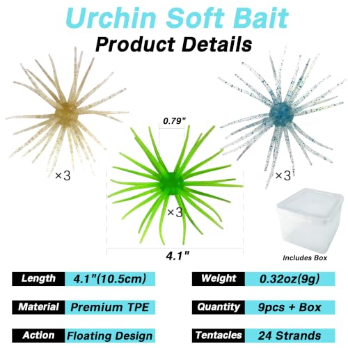 Urchin Bait for Bass Fishing (Clear Water Mix - 4.1" - 9PCS)