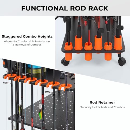 Gear Trolley V12 Mobile Fishing Rod Holder for 12 Rods or Combos (B:Pro Model (12 Rods))
