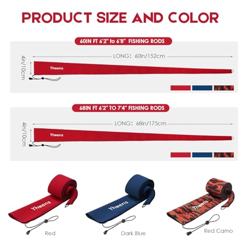 Neoprene Fishing Rod Sleeve Rod Socks for Fishing Poles Sleeve Rod Cover Rod Protector for Casting Spinning Trolling Fishing Rod Storage Durable (60" / Red 4PCS)