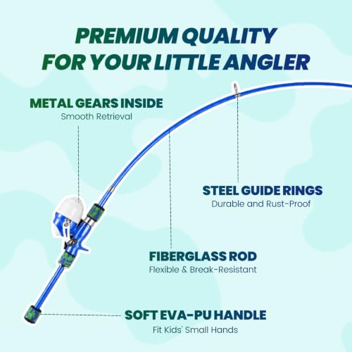 Kids Fishing Pole (Blue & Green / 3.94-ft Set + Chair + Hat)