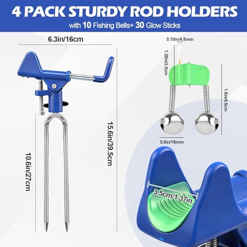 Fishing Rod Holder for Ground (Blue -4 Pack Night Kit)