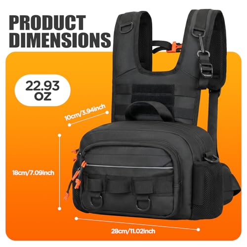 Fishing Chest Pack with Rod Holder (Black)