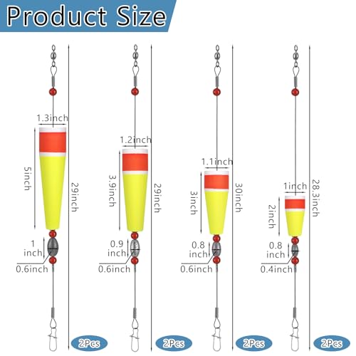 8 Pcs Popping Corks Floats for Saltwater Fishing Bobbers Yellow (Yellow)