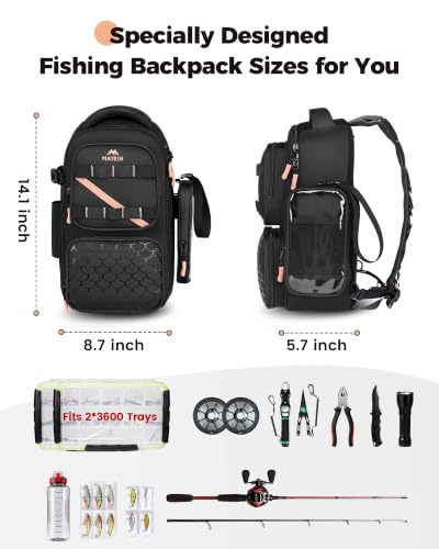 Fishing Tackle Bag (Black-pink(2 Tackle Boxes Included) / 14.1 X 8.7 X 5.7 inches)