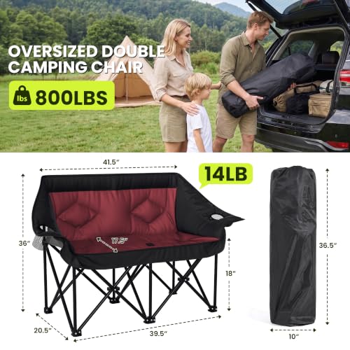 Oversized Double Camping Chairs 2 Person Folding Loveseat (Red)
