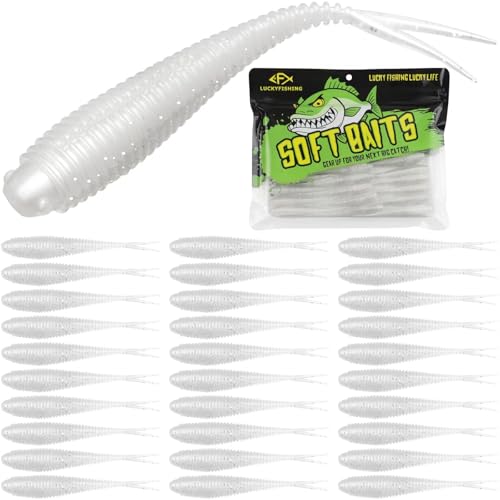Soft Plastic Baits Forked Tail Fishing Soft Bait for Bass Walleye Trout Crappie Lures Pearl White (Pearl White / 3.5in-30pcs)