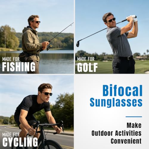 Lightweight Wrap Around Fishing (Black Frame/Blue Lens / +1.50 Bifocal)