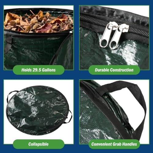 29.5 Gallon Pop up Outdoor Garbage Can Set (Green / 29.5-Gallon)