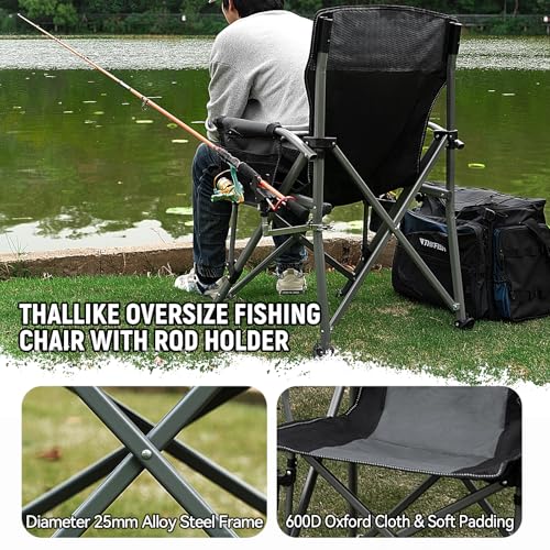 Fishing Chair with Upgraded 360° Adjustable Rod Holder (Grey)