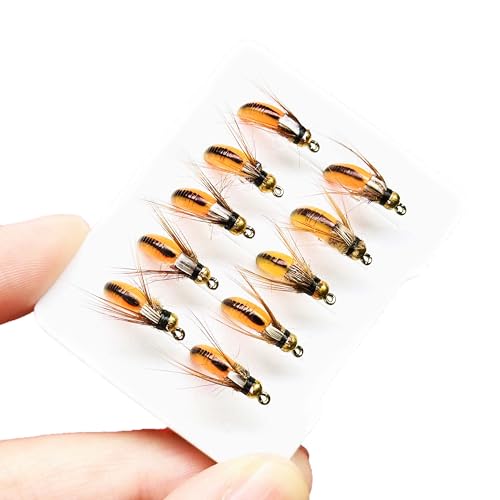 10Pc Wet Flies Bait Fly Fishing Flies for Bass Trout Pike Salmon Brass Head Caddis Nymph Handmade Fishing Bait Artificial Insect Fishing Lure