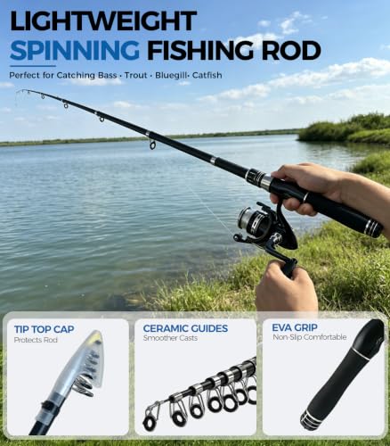 2 Pack Telescopic Fishing Rod and Reel Combo with Lures and Carrier Bag (2 Silver Reel)