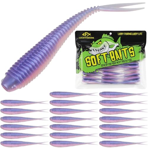 Soft Plastic Baits Forked Tail Fishing Soft Bait for Bass Walleye Trout Crappie Lures Morning Dawn (Morning Dawn / 4in-20pcs)