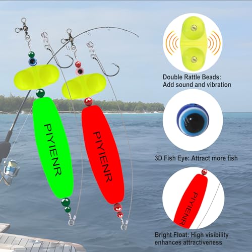Catfish Rig Catfishing Tackle Floats with Rattler Santee Cooper Rig Equipment for Bank Fishing Peg Floats with Circle Hooks Bait Rigs (Red-4 Pack / 3inch)