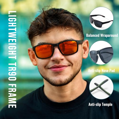 Polarized Sunglasses for Men and Women (C02- Frame: Matte Black & Red / Lens: Red)
