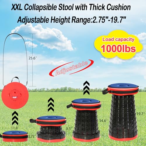 2026 Upgraded XXL 19.7" Collapsible Stool with Cushion (Red-xxl / XX-Large)