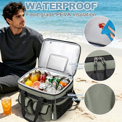 60 Can Insulated Soft Sided Collapsible Cooler Bag Ice Chest (Green / 40L)