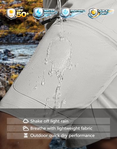 Men's Hiking Cargo Shorts 9" Lightweight Quick Dry 6 Pockets (X-Large / Light Grey)