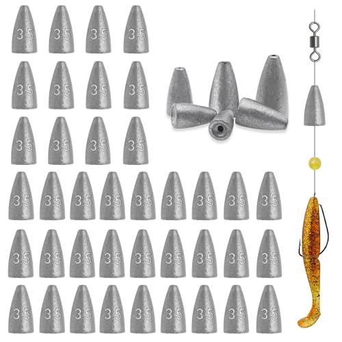 50Pcs Bullet Weights Sinkers Worm Weights for Bass Fishing (1/8oz-50pcs)