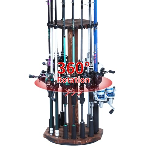 360° Rotating Natural Wood Fishing Rod Holder (Round / Brown)