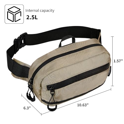RFID Blocking Fanny Packs for Women and Men Waterproof Crossbody Waist Pack (Khaki)