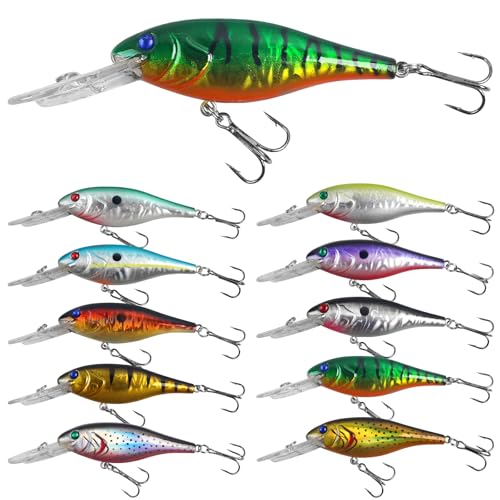 Crankbait Fishing Lures Hard Bait Shallow Diving Crank Bait Lifelike Swimbait Lures for Bass Trout Walleye Pike Freshwater Saltwater Fishing Lure