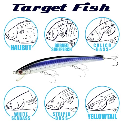 FlashMinnow 125 YAWARA Saltwater Fishing Lure (No Scales / 7775 Super Glow Zebra Metallic Anchovy / 125F)