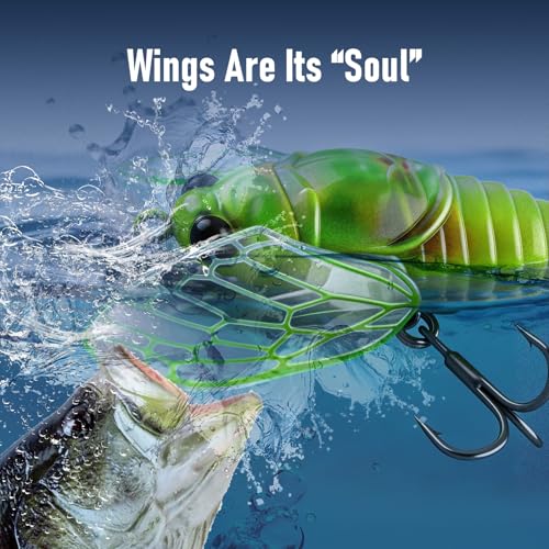 King Cicada Topwater Lure High Simulation Floating Fishing Lure with 3D Coating Realistic Foldable Wings Ultra