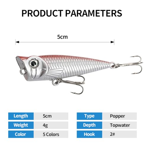 Top Water Popper Lures (5pcs Soild Color)