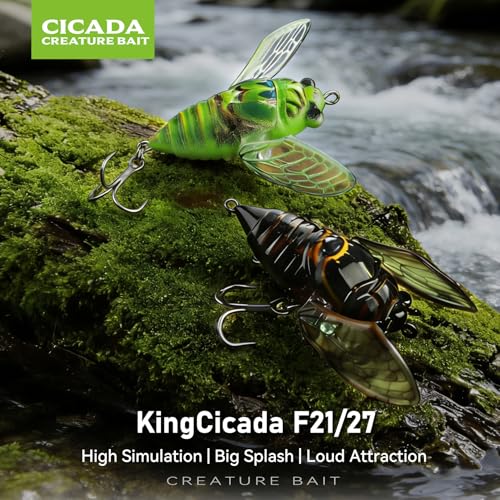 King Cicada Topwater Lure High Simulation Floating Fishing Lure with 3D Coating Realistic Foldable Wings Ultra