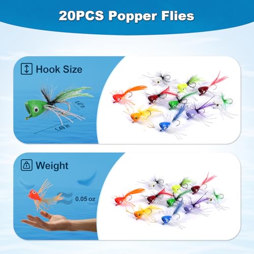 20Pcs Fly Fishing Popper Flies (20pcs Popper Flies Kit)