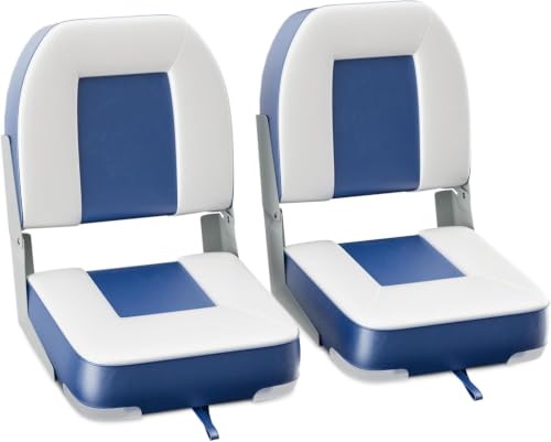 2 Pack 20" High Back Boat Seat with Thickened Sponge Padding and Hinge Blue (Blue)