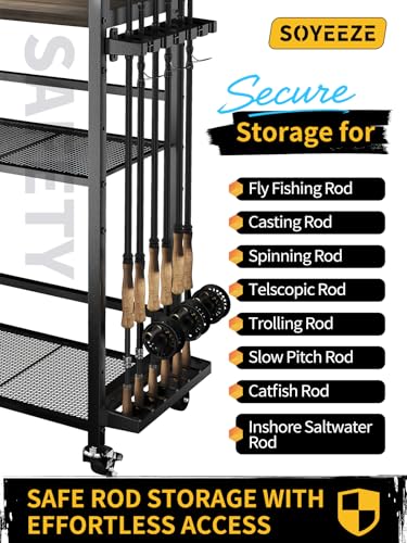 Fishing Rod Holders for Garage (Black / Standard with wheels)