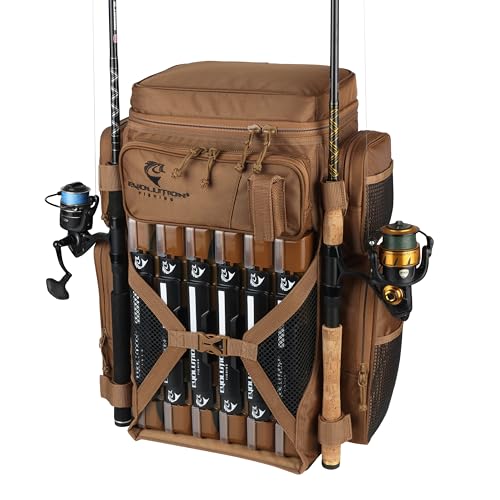 Evolution Fishing Drift Series 3700 Tackle Backpack with QuikLatch System & 2 Rod Holders (3700 / Coyote)