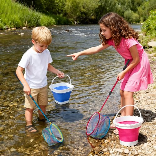 2PCS Telescoping Kids Fishing Net with Handle and Collapsible Bucket Kits