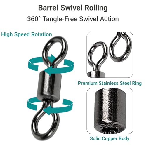AMSYPORTS High Strength Fishing Swivel Connector Saltwater Freshwater Barrel Swivels Rolling Heavy Duty Swivels Fishing Copper Black Nickel (Size4 (79lb) 50 pcs)