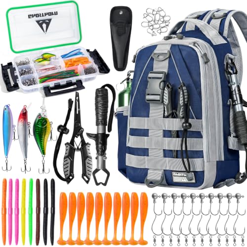 Fishing Backpack with 3600 Tackle Box Fishing Gear Set Tackle Bag (Blue Set)