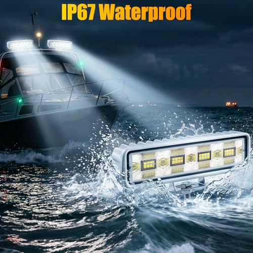 2PCS Led Boat Lights 6inch Marine Led Light Bar 180° Flood Light 96W 4000LM IP67 Waterproof Ponton Boat Deck Dock Lighting for Night Fishing 12 (96W A White Housing)