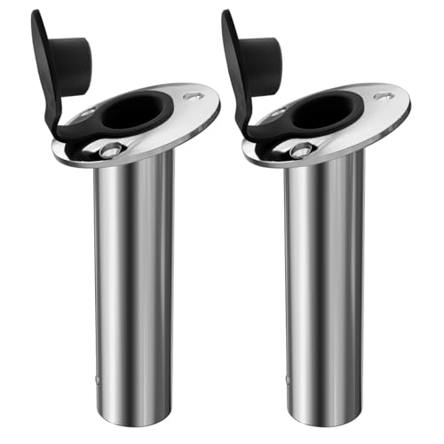 2 Pack of Fishing Rod Holder (Silver - Black Insert / 15 Degree with Cap)