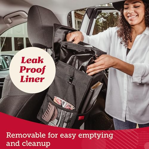 Spill Proof Car Trash Can (2.5 Gal 2-Pack / Black, Red Stitching)