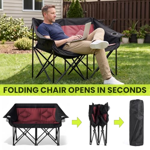 Oversized Double Camping Chairs 2 Person Folding Loveseat (Red)