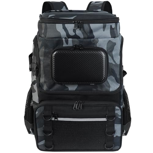 Fishing Backpack with Rod Holder (Camo Gray without Tackle Boxes or Fishing Tools)