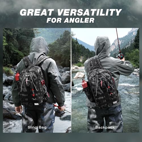 Fishing Backpack with Rod Holder (Black Camouflage)
