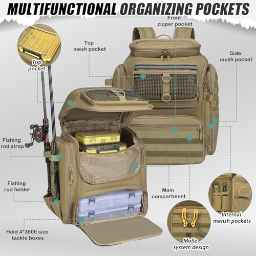 Fishing Backpack 45L with Rod Holders (Brown)