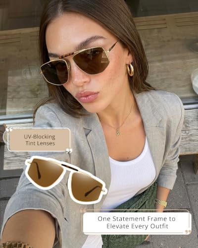 Tangle Free Polarized Aviator Sunglasses for Women (A03- Gold/Brown)