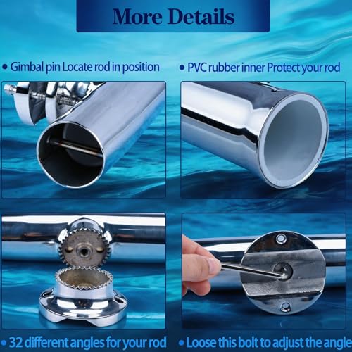 316 Stainless Rail Mount Pole Holder for Boat (Rail 0.55"-1.1")