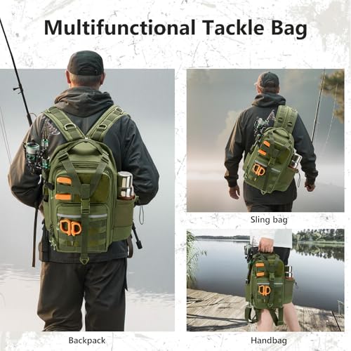 Convertible Fishing Backpack Sling Bag with Rod Holder (Army Green / Standard)